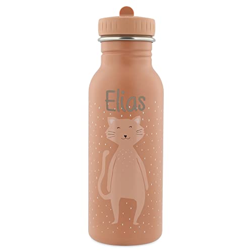 Personalisierte Trinkflasche aus Edelstahl von Trixie Baby Gravur des Namens (500 ml, Katze)