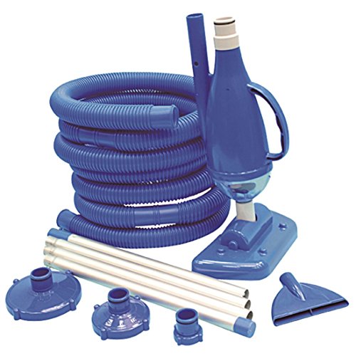 Jilong Pool-Reinigung Set VS Deluxe mit Vakkuum-Bodensauger inkl. 2 Aufsätze (Bürste + Flach) + Schmutzfangbehälter, Aluminium Poolstange und Poolschlauch inkl. Anschluß Adapter zur Poolpumpe