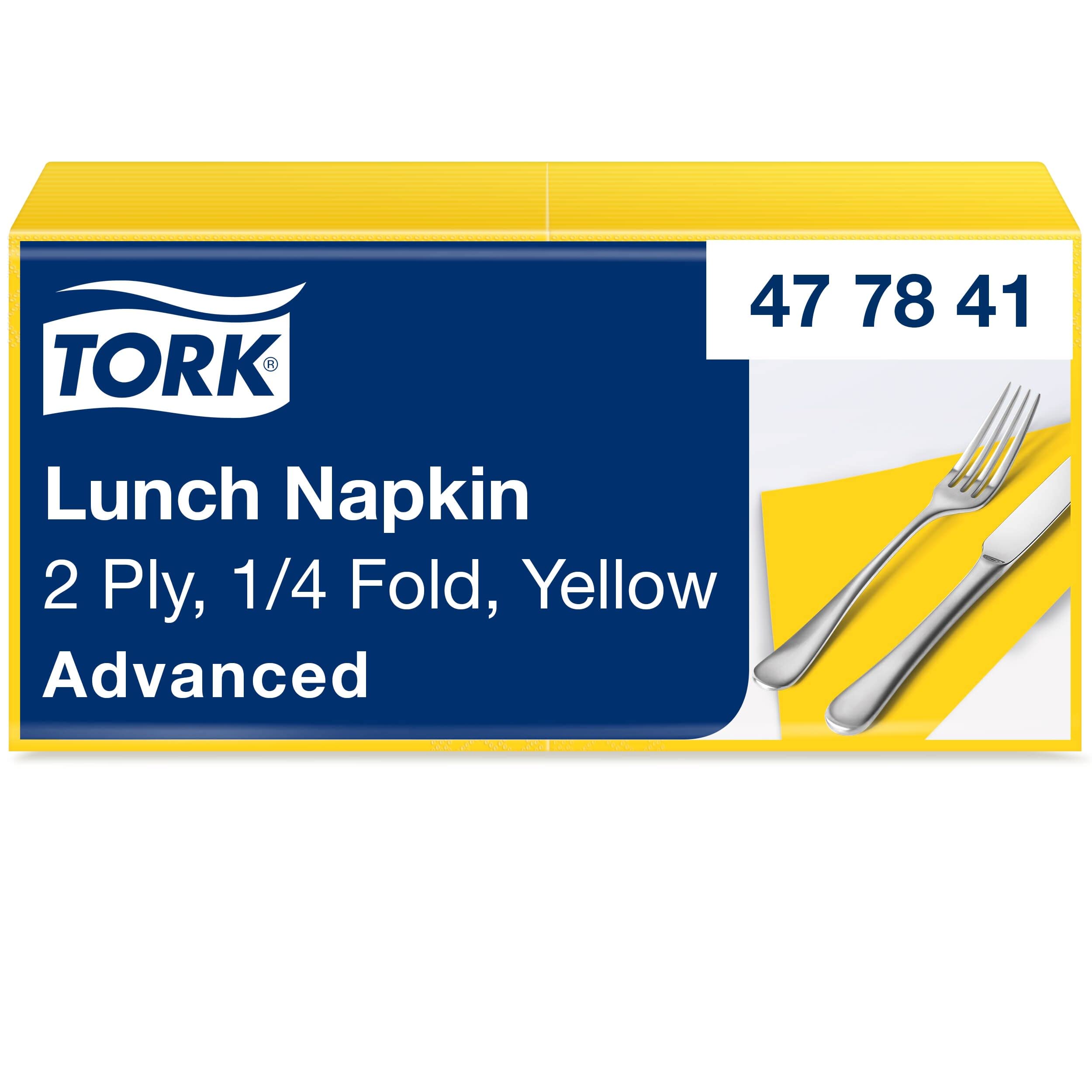 Tork 477841 Lunchservietten Gelb / 2-lagige Servietten für kleine Gerichte oder Snacks / Advanced Qualität / 10 x 200 (2000) Papierservietten / 32,6 x 33 cm (B x L) / 1/4-Falz