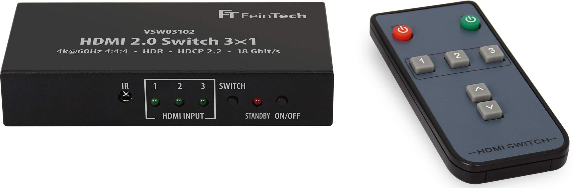 FeinTech VSW03102 HDMI Switch 3x1 Automatische Umschaltung 4K 60Hz HDR CEC Ultra-HD
