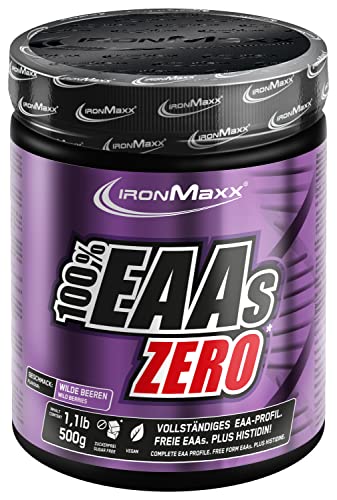 IronMaxx 100 Prozent EAAs Zero Aminosäuren Pulver zuckerfrei, Geschmack Wildberry, 1 x 500 g Dose (1er Pack)