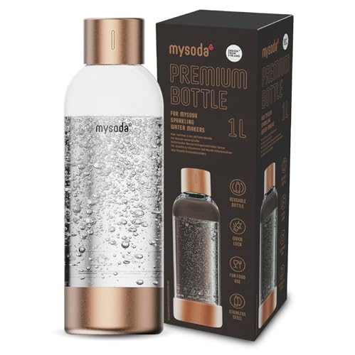 Mysoda: Premium 1L Wasserflasche mit rostfreiem Edelstahl Deckel und Boden für Wassersprudler (Wiederverwendbare und BPA-frei) - Kupfer