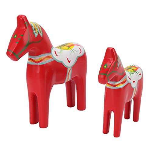 Luqeeg Schwedisches Dala Pferd aus Holz 1 Paar Schwedische Dala Pferd Figur, Handbemalt Rotes Dala-Pferd Ornament Klassisches Handwerk für Zuhause, Weihnachtsdekoration, Geschenk