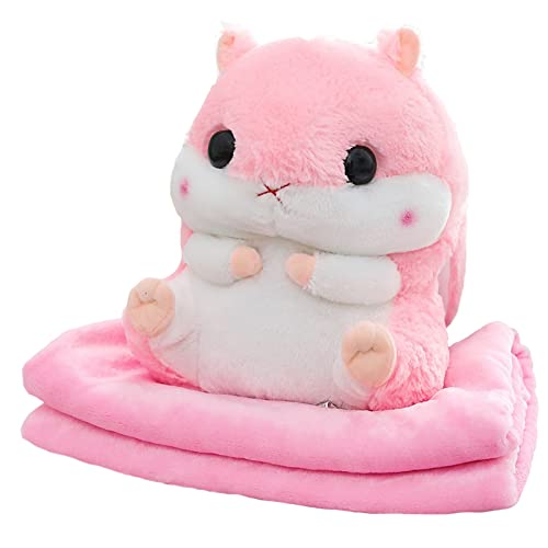 3 in 1 Plüschtier Hamster Kissen mit Fleece Blanket, Warme Handkissen, Plüsch Spielzeug Süßes Geschenk für Kinder und Freundin (rosa)