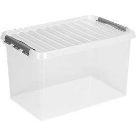 Aufbewahrungsbox Sunware Q-LINE, Verschlussclips, transparent, stapelbar, 62L, L 600 x B 400 x H 420 mm, grau