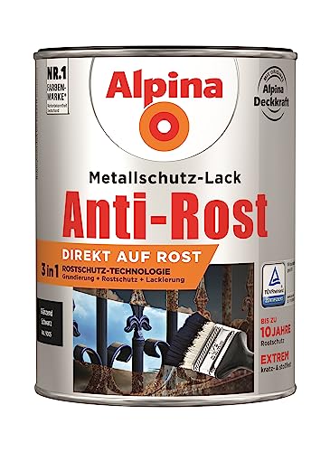 Alpina Metallschutz-Lack Anti-Rost 2,5 l, schwarz, glänzend