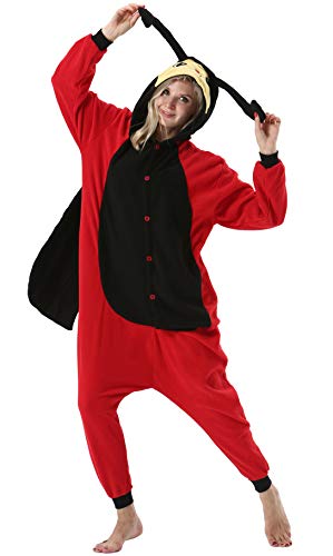 ULEEMARK Damen Jumpsuit Onesie Tier Fasching Halloween Kostüm Lounge Sleepsuit Herren Cosplay Overall Pyjama Schlafanzug Erwachsene Unisex Marienkäfer for XL