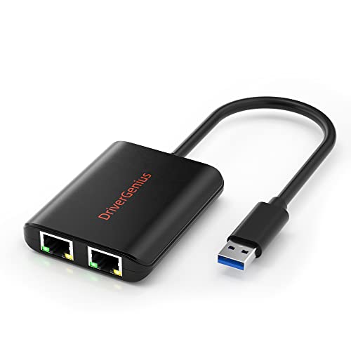 DriverGenius CU200 USB 3.0 to Dual Port Gigabit Ethernet Adapter NIC with USB Port - Windows 11 & MacOS Sonoma 14