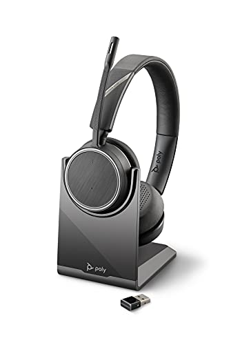 Plantronics – Voyager 4220 UC USB-A Headset (Poly) – Stereo Bluetooth-Kopfhörer mit Bügel-Mikrofon, Noise-Cancelling & Ladestation – Anschluss an PC, Mac & Mobiltelefon, Kompatibel: Teams, Zoom & etc.