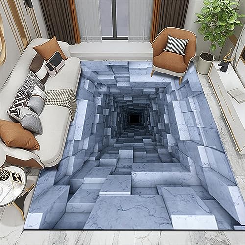 3D Optische Täuschung Rechteck Bereich Teppich Vortex Teppich rutschfest 3D Vortex Optische Täuschungen Bodenmatte für Esszimmer Zuhause Schlafzimmer Zimmer Dekor