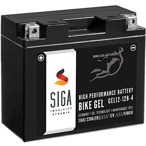 SIGA Gel Motorradbatterie 12V 11Ah 230A/EN Gel Batterie YT12-B4 GEL12-12B-4 YT12B-BS GT12-B4 FT12B-4 51001