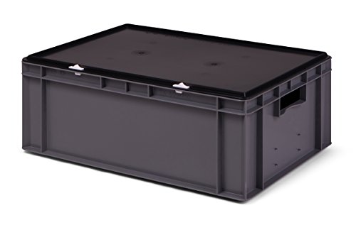 Lagerbehälter/Euro-Transport-Stapelbox K-TK 600/210-0, grau, mit Verschlußdeckel schwarz, 600x400x221 mm (LxBxH), aus PP. 40 Liter Nutzvolumen