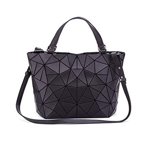 Damen-Tragetasche, geometrische Diamant-Umhängetasche, Eimer-Geldbörse, Handtasche, leuchtende holografische Umhängetasche, Shopper für Freizeit, Party, PU-Leder, Schwarz