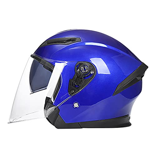 Erwachsener Motorradhelm mit Doppelvisier Jet-Helm Vintage Pilot Helmet, Bestehen Sie den Kollisionstest, um die Verkehrssicherheit zu Gewährleiste ECE-Zertifizierung,Blau,XXL