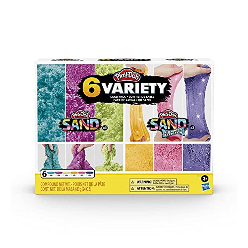 Play-Doh Sand Vielfalt 6er-Pack Sand und Shimmer Stretch Knete für Kinder ab 3 Jahren, 112g-Dosen