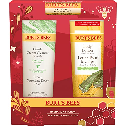 Burt's Bees Geschenke für Frauen | Geschenkset mit, feuchtigkeitsspendendem Lippenbalsam, Bodylotion Aloe und Shea Butter, sanfter Reinigungscreme für empfindliche Haut