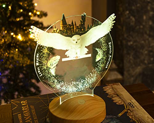 Geschenkelampe Personalisierte Geschenke Lampe Hogwarts Hedwig Eule mit hohe Qualität UV Druck 3D Vision LED Nachtlicht Geburtstagsgeschenk Tischlampe (Standard)