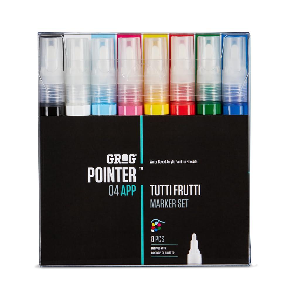 GROG Pointer 04 APP Tutti Frutti Marker Set, 4 mm Rundspitze, Packung mit 8 Stück