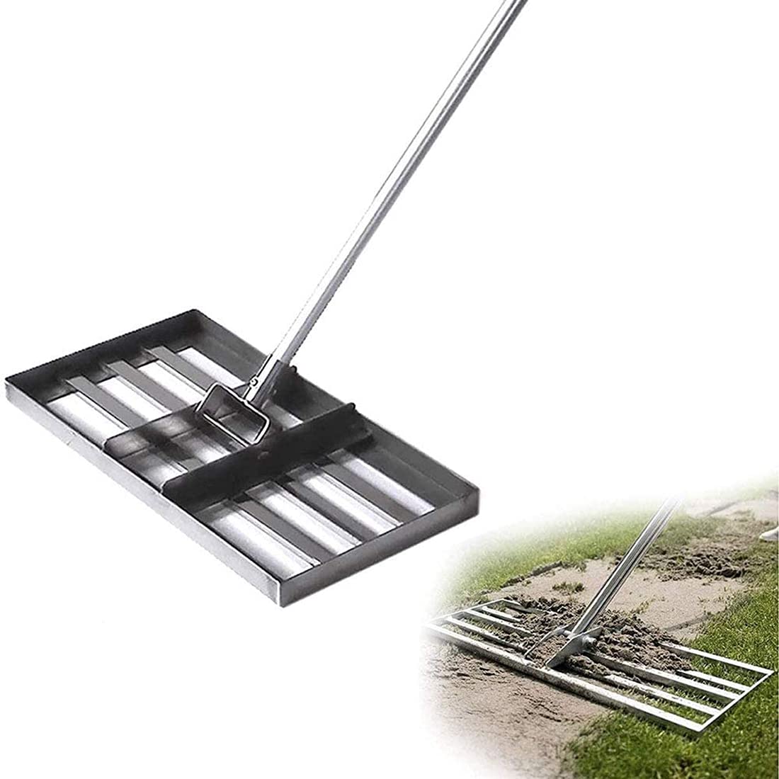 MeTikTok Golf Grass Levelawn, Lawn Leveling Rake Mit 43-Zoll-Griff, Golf Garden Grass Levelawn Rasenschieber Levelawn, Edelstahl Leveler Drag Mopp Rasenniveau Rake