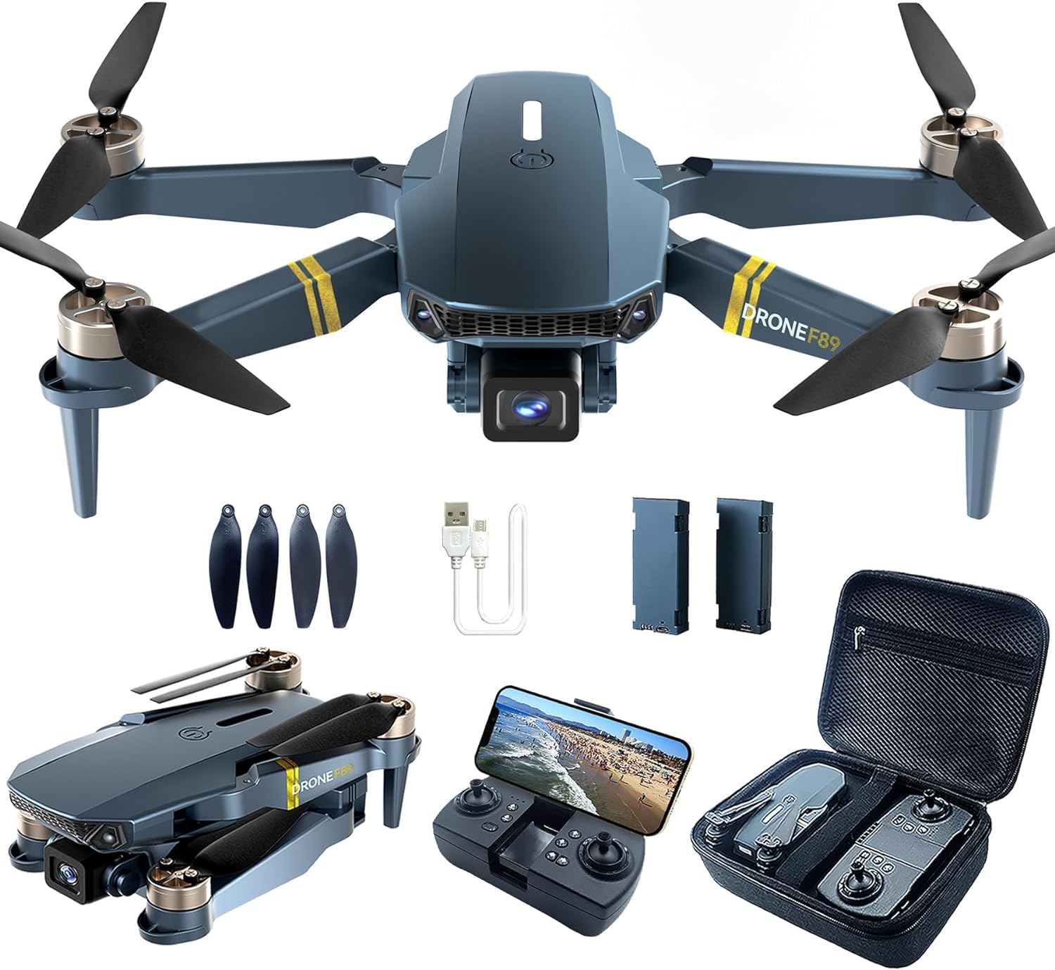 Brushless Super Ausdauer Faltbare Quadcopter Drohne für Anfänger – 40+ Minuten Flugzeit, Wi-Fi FPV Drohne mit 120°Weitwinkel 1080P HD Kamera, Follow Me, Duale Kameras