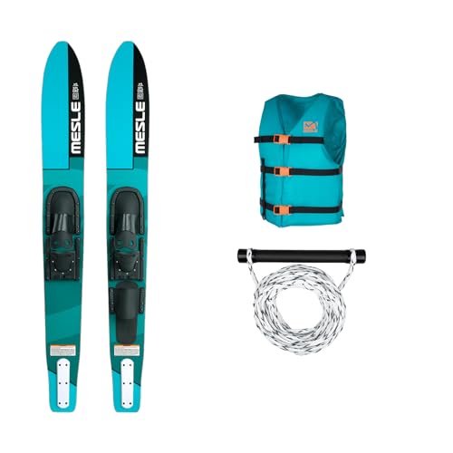 Mesle Wasser-Ski Set XPlore 157 cm mit Weste Promo + Leine Set, Anfänger und Fortgeschrittene Combo-Ski Ausrüstung für Jugendliche und Erwachsene, Farbe:blau