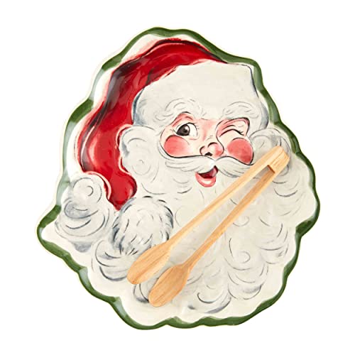 Mud Pie Weihnachts-Plätzchenteller-Set, Weihnachtsmann-Form, 30,5 x 27,9 cm | Zange