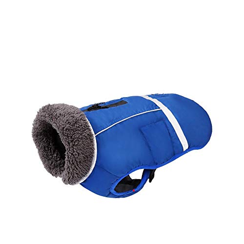 Warmer Haustiermantel, bequeme Hundejacke im Winter mit Loch für Geschirr, geeignet für große Hunde, winddicht und schneefest, Größe M, Blau
