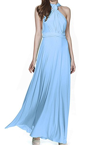 Damen Frauen Elgant V-Ausschnitt Brautjungfernkleid Infinity Abendkleid Geknotetem Multiway Rückenfrei Neckholder Cocktailkleid Himmelblau M