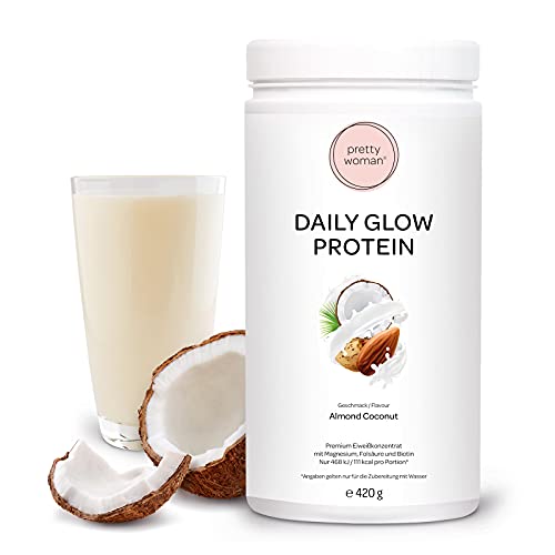 pretty woman® Daily Glow Protein „Almond Coconut“ 420 g / Protein-Shake Pulver mit Vitaminen & Mineralien für Frauen / als Eiweiß Shake zum Abnehmen