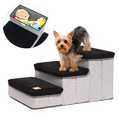 kingwolfox Hundetreppe, Haustier-Aufbewahrung, zusammenklappbar, für Couch, Sofa mit Klettverschluss und 3 Aufbewahrungsboxen, Mehrzweck-Haustier-Sicherheitsleiter, kann bis zu 45 kg Hunde tragen