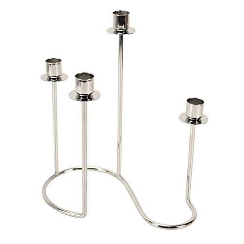 Kerzenständer 4 armig für Stabkerzen - Moderner Kerzenhalter aus Metall, Adventskranz (Silber)