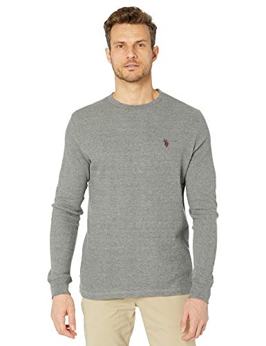 U.S. Polo Assn. Herren Long Sleeve Crew Neck Solid Thermal Shirt Sweatshirt, Campus Grey Heather, X-Groß