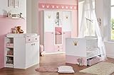Babyzimmer Cindy 7 teilig mit 3 türigem Schrank in Weiß und Rosé von Wimex mit Schrank, Bett mit Lattenrost, Umbauseiten und Bettschubkasten, Wickelkommode und Regalen