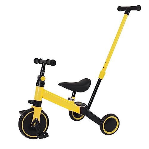 OHMG Dreirad für Babys, mitwachsend, 1-4 Jahre, 3-in-1, Dreirad, Laufrad, Fahrrad ohne Pedal, abnehmbare Pedale, verstellbarer Sitz (Gelb (4 in 1))