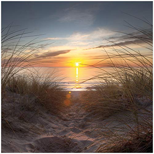 Wallario Glasbild Sonnenuntergang am Strand - 50 x 50 cm in Premium-Qualität: Brillante Farben, freischwebende Optik