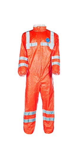 DuPont Tyvek 500 HV | Chemikalienschutzkleidung mit Kragen, Kategorie III, Typ 5-B und 6-B | Fluoreszierendes Orange mit grauen reflektierendenstreifen | Größe XL
