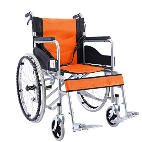 AOLI Faltbaren Rollstuhl, Leicht mit Eigenantrieb Komfortabler Tragbarer Rollstuhl, faltbare Fußpedal, mit Bremse hinten, Handcart für ältere Kinder,Orange
