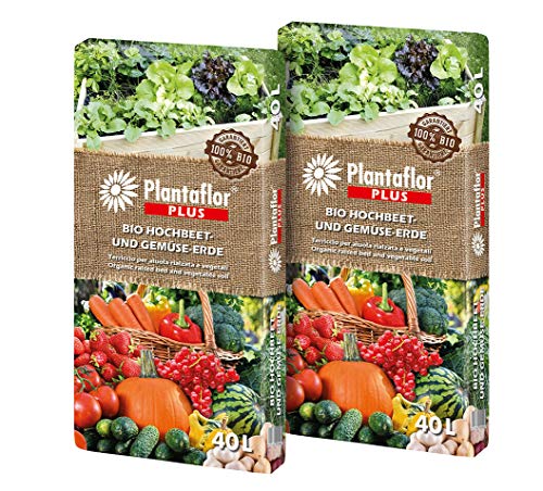 HaGaFe Plantaflor Plus Bio Hochbeeterde Gemüseerde Erde torfreduziert 2X 40 Liter Sack (80 Liter)