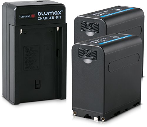Blumax 2X Akku für Sony NP-F980 / F970 / F750 / F550-10050mAh mit 5V USB Ausgang und DC 8,4V EIN & Ausgang + Ladegerät inkl. KFZ Ladekabel