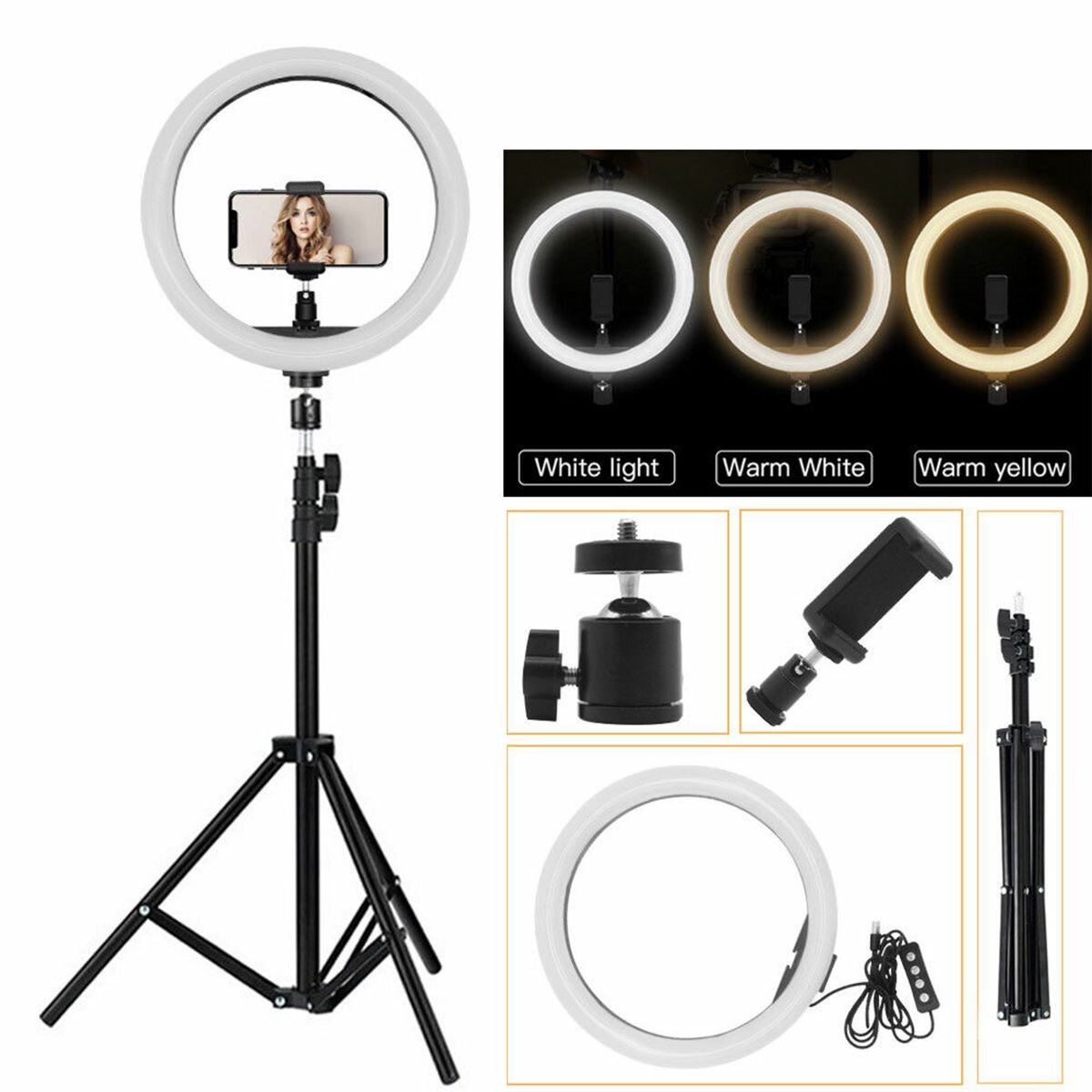 Tragbar LED Ringlicht Stativ Live-Selfie-Halter USB-Stecker 10-Zoll-Fülllicht für YouTube Tiktok VK Vlog Make-up