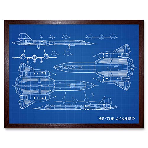 SR-71 Blackbird Habu US Aircraft Spy Plane Blueprint Plan Art Print Framed Poster Wall Decor 12x16 inch Ebene Blau Wand Deko