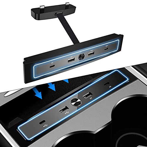 USB Hub Ersatz für Tesla Model 3 Model Y 2021 2022 2 Typ-C 2 USB Anschlüsse Docking Station für USB Hub Extender in der Mittelkonsole mit Umgebungs LED Licht