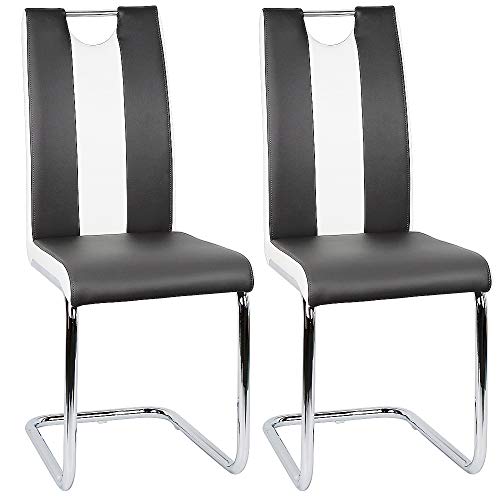 Esszimmerstuhl mit Hoher Rückenlehne, Schwingstuhl Set, 2-er Set, Schwarz + Weiß