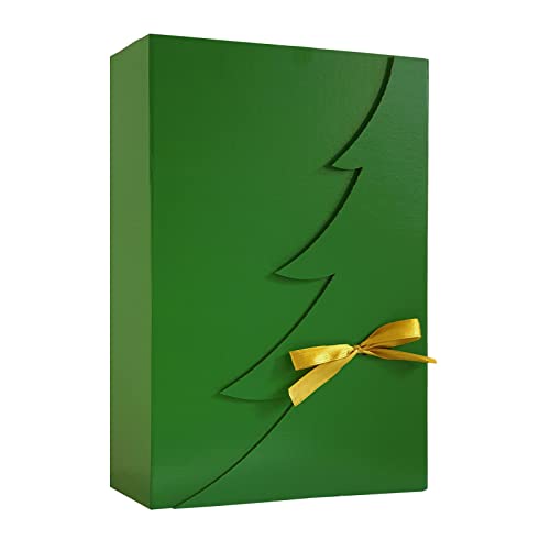 Premium Grüne Weihnachtsbaum Geschenkbox -12 Stk - 30x20x10 cm | Eingetragenes EU-Design | Satinband | Nachhaltige Verpackungslösung