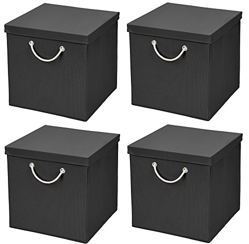 StickandShine 4er Set Schwarz Faltbox 30 x 30 x 30 cm Aufbewahrungsbox faltbar mit Kordel und mit Deckel