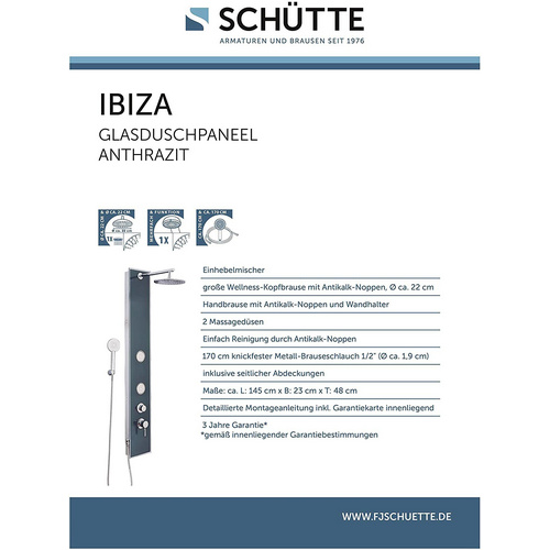 SCHÜTTE Duschsäule »Ibiza«, Höhe: 145 cm, anthrazit - grau 2