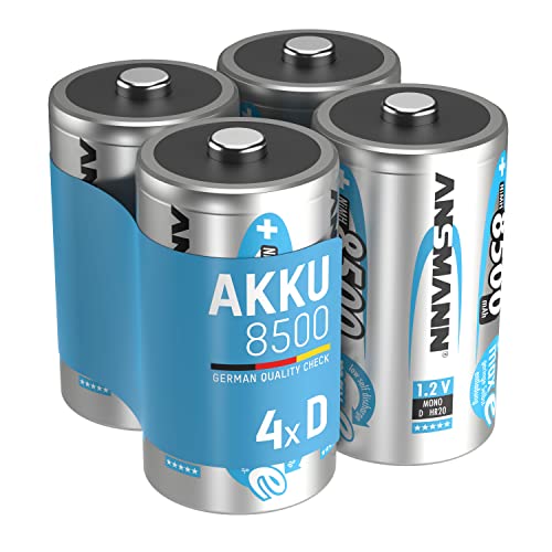 ANSMANN Akku D Mono 8500mAh 1,2V NiMH 4 Stück für Geräte mit hohem Stromverbrauch - Wiederaufladbare Batterien maxE - Akkus für Spielzeug, Taschenlampe, Radio, Modellbau uvm - Rechargeable Battery