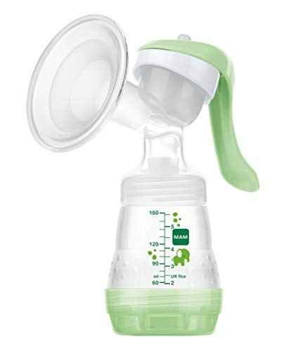 MAM Handmilchpumpe - Komfortable und kompakte Milchpumpe für effizientes, schonendes Abpumpen - Handpumpe für Muttermilch inkl. 1 x MAM Easy Start Anti-Colic Flasche
