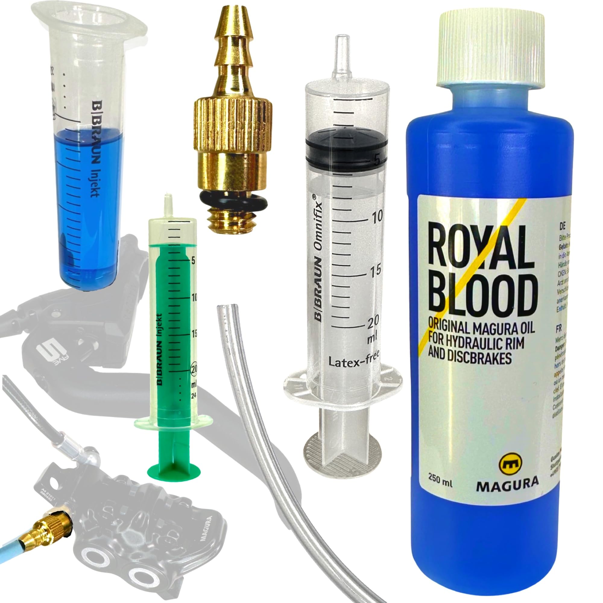 MAGURA Royal Blood Mineral Öl 250ml + F26 Service Kit Hydraulische Scheibenbremsen Felgenbremsen Entlüftungskit Set entlüften Mt 2 4 5 6 7 8 HS11 Hs22 HS33