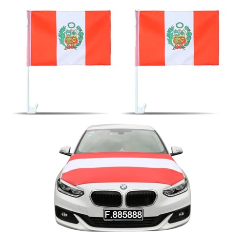 Sonia Originelli Fanset Fanartikel für das Auto Motorhaubenfahne Fensterfahnen Spiegelüberzieher Magentflaggen Farbe: Peru